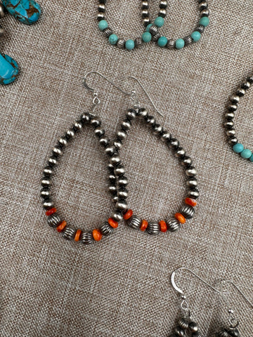 Spiny Oyster/Navajo Pearl Teardrop Earrings